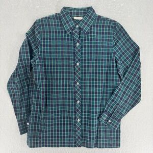 VTG Donnkenny - Plaid Button Down Metallic Tinsel - Green - 16 - Womens